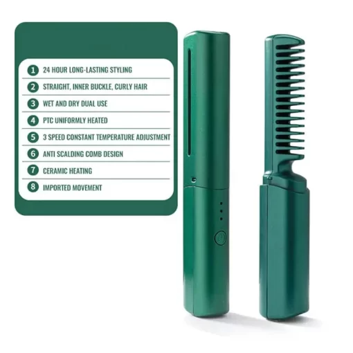 Travel Comb Cordless Rechargeable Hair Straightener - Eluna